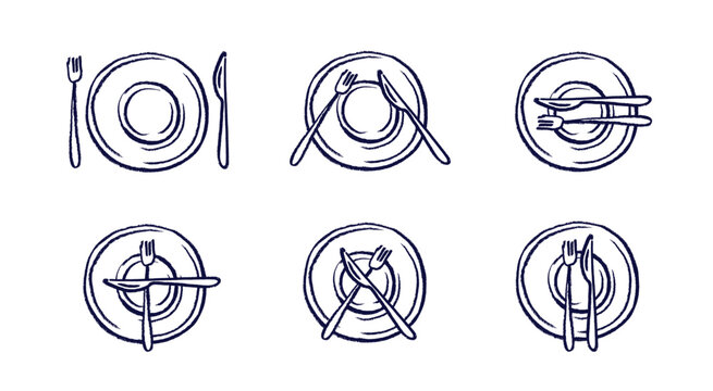 Position of fork and knife on plate. Table setting