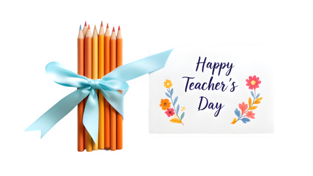 Teacher's Day Gift - Pencils and Card, isolated on transparent background