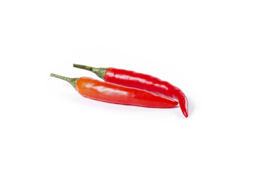 Red Chili Peppers Isolated on White Background - Fresh Spicy Vegetables for Cooking