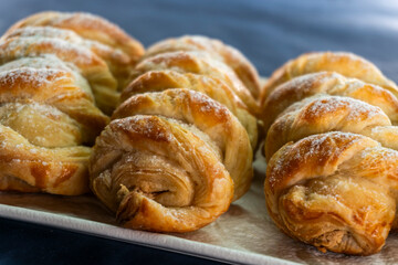 Puff pastry braid with jam filling. Baked goods. Desserts. Food concept.