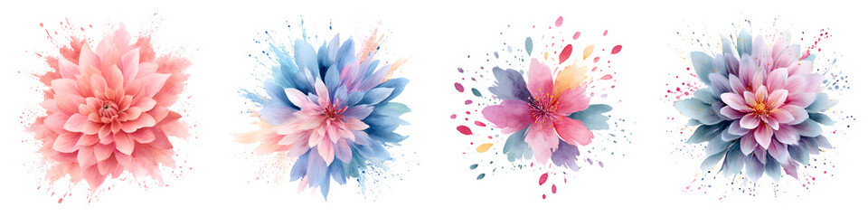 Obraz premium Watercolor Flower Set: Abstract Floral Compositions Isolated on White