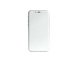 A sleek, silver smartphone with a blank white screen, showcased against a stark black backdrop; minimal design, showcasing its smooth, clean lines and subtle curves
