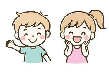 Vector Doodle Style Boy and Girl Stickers, Cute Cartoon Characters Illustration"