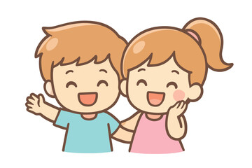 Cartoon boy and girl hugging 