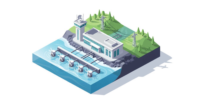 water powerplant tidal power generator isometric