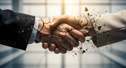 Fragile Business Connection Cracking Handshake Partnership Loss