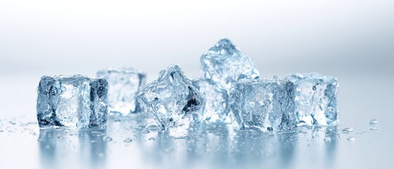 Obraz premium The Ice Cubes On A Reflective Surface Create Crisp, Clear, Refreshing Beauty