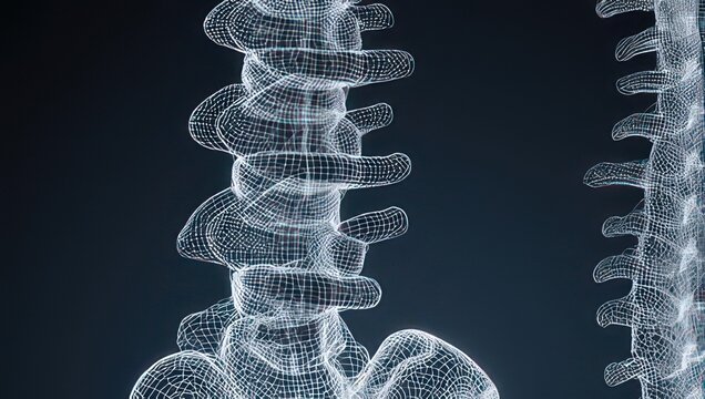 Detailed spine anatomy wireframe for medical education and research, ideal for presentations, websites, and healthcare marketing materials with modern aesthetic
