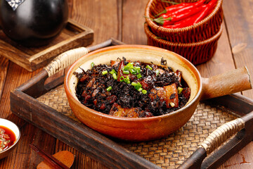 Traditional Preserved Pork with Mustard Greens Clay Pot Dish - Authentic Asian Farmers Recipe with Secret Spices
