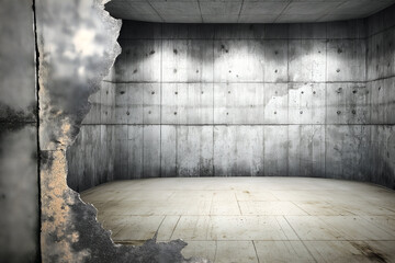 Concrete Room Interior with Three Lights and Distressed Wall. Mock up promotion information for marketing announcements and details, blank white space.