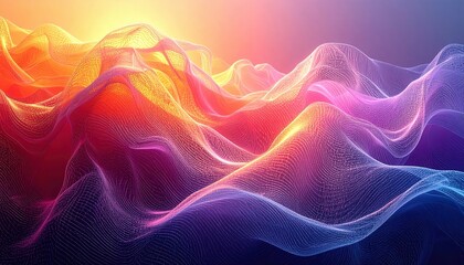 Obraz premium Abstract digital artwork depicting undulating, colorful, light-based forms resembling landscapes.