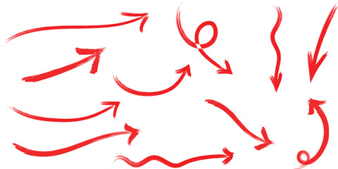 Doodle red grunge arrow set collection of hand drawn arrows, design elements infographic illustration, vector set