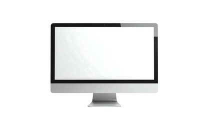 Sleek silver desktop computer with a blank white screen, angled slightly, isolated on a black background
