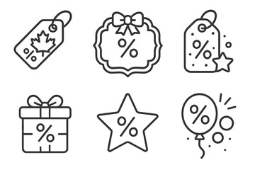Fototapeta premium Discount symbol icons featuring maple leaf, bow, gift, star, and balloon designs
