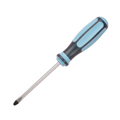 Flathead screwdriver with blue and black handle isolated on transparent background