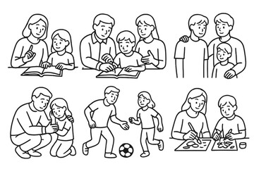 Fototapeta premium Family activities: parents engaging with children in educational and recreational moments