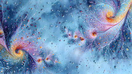 A storm of watercolor droplets colliding into organic fractal shapes