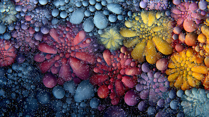 A storm of watercolor droplets colliding into organic fractal shapes