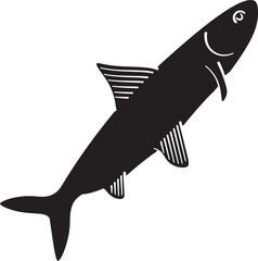 Fish silhouette vector illustration, simple black aquatic animal design. Perfect for seafood, fishing, marine life, underwater, nature, ecology, wildlife, and ocean-related graphics.