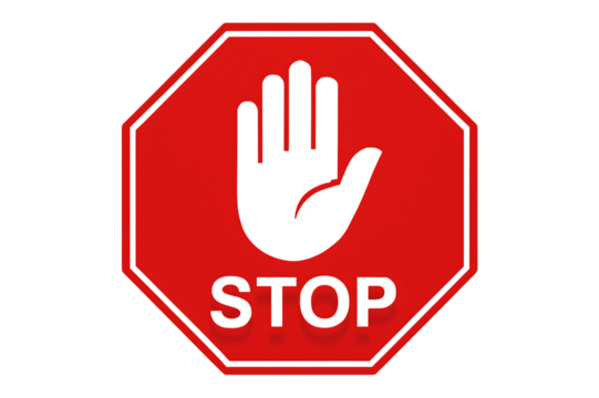 Red stop sign isolated on white background