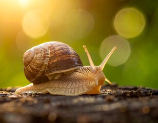 Snail crawling in sunlight