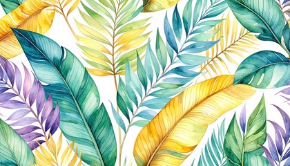 Watercolor tropical leaves pattern