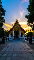 Thai temple at sunset