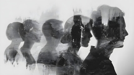 A surreal representation of memories, layered silhouettes fading into abstract strokes