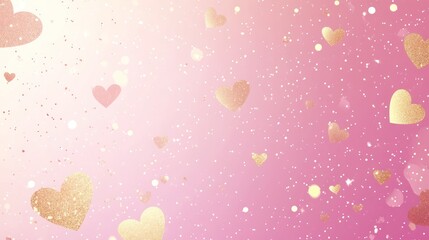 Elegant pink background with golden hearts and sparkles ideal for valentine's day or romantic occasions