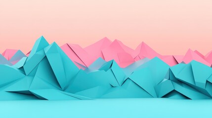 Vibrant Abstract Polygonal Landscape in Blue and Pink Tones, artistic creation