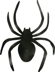 Watercolor spider silhouette on transparent background.