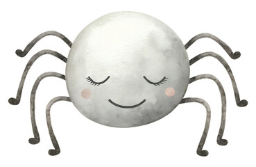 Watercolor illustration of a cute spider on transparent background.