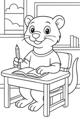 Ferret at School Desk - Coloring Page for Kids