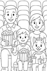 Family at the Cinema - Coloring Page for Kids