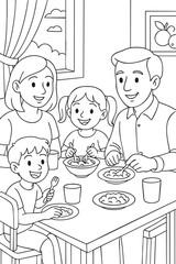 Family at the Table - Coloring Page for Kids