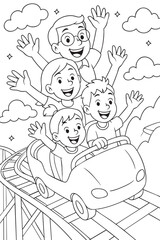 Family on Roller Coaster - Coloring Page for Kids