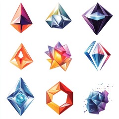 Collection of Abstract Gemstone Designs on White Background Showcase