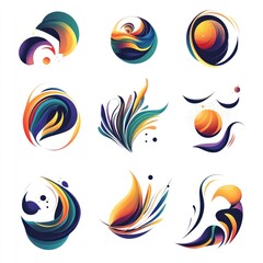 Set of Colorful Abstract Design Elements with Fluid Shapes and Gradient