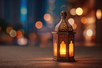 Ornate lantern, warm glow, bokeh background (1)