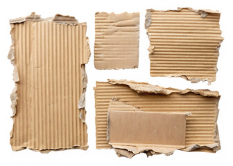 Torn Corrugated Cardboard Pieces Arranged Abstractly On Background ripped paper isolated on a transparent background