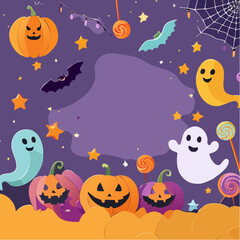 Cute Halloween Background with Pumpkins Ghosts Candy Spooky Season Illustration