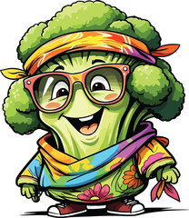Vector art illustration of a funny smiling broccoli character.