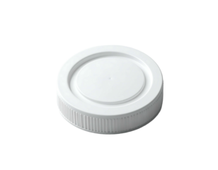 White plastic lid with concentric circles and ribbed edge, showing slight shadowing