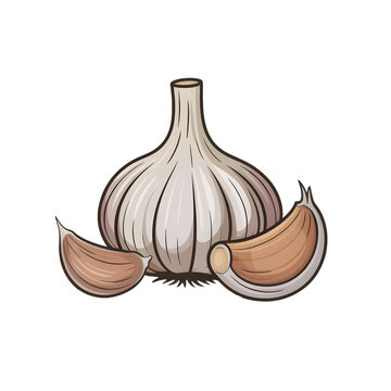 Hand drawn illustration of a garlic bulb with two cloves isolated on transparent background