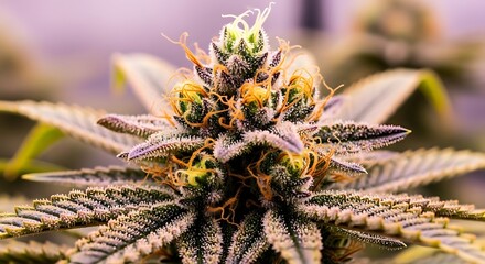Close-up of a Vibrant Cannabis Flower Bud with Trichomes.