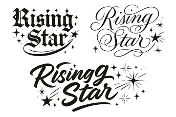 Rising Star Calligraphy. Rising star. Create a calligraphy lettering illustration of the phrase: Rising star.