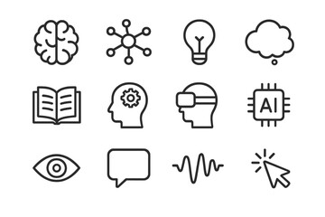 Cognitive Interaction Icons. Cognitive Interaction. Line outline icon set of Cognitive Interaction: human