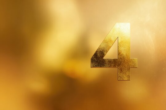 Gold number four on a blurred, golden background