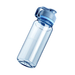 Transparent blue plastic water bottle with blue lid on background liquid isolated on a transparent background
