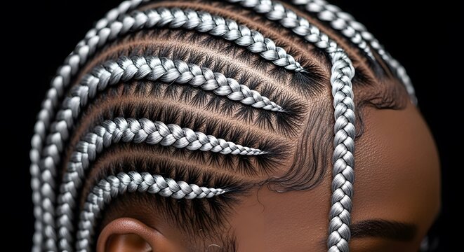 Stunning close-up silver box braids on natural dark skin hairstyle beauty african style culture fashion